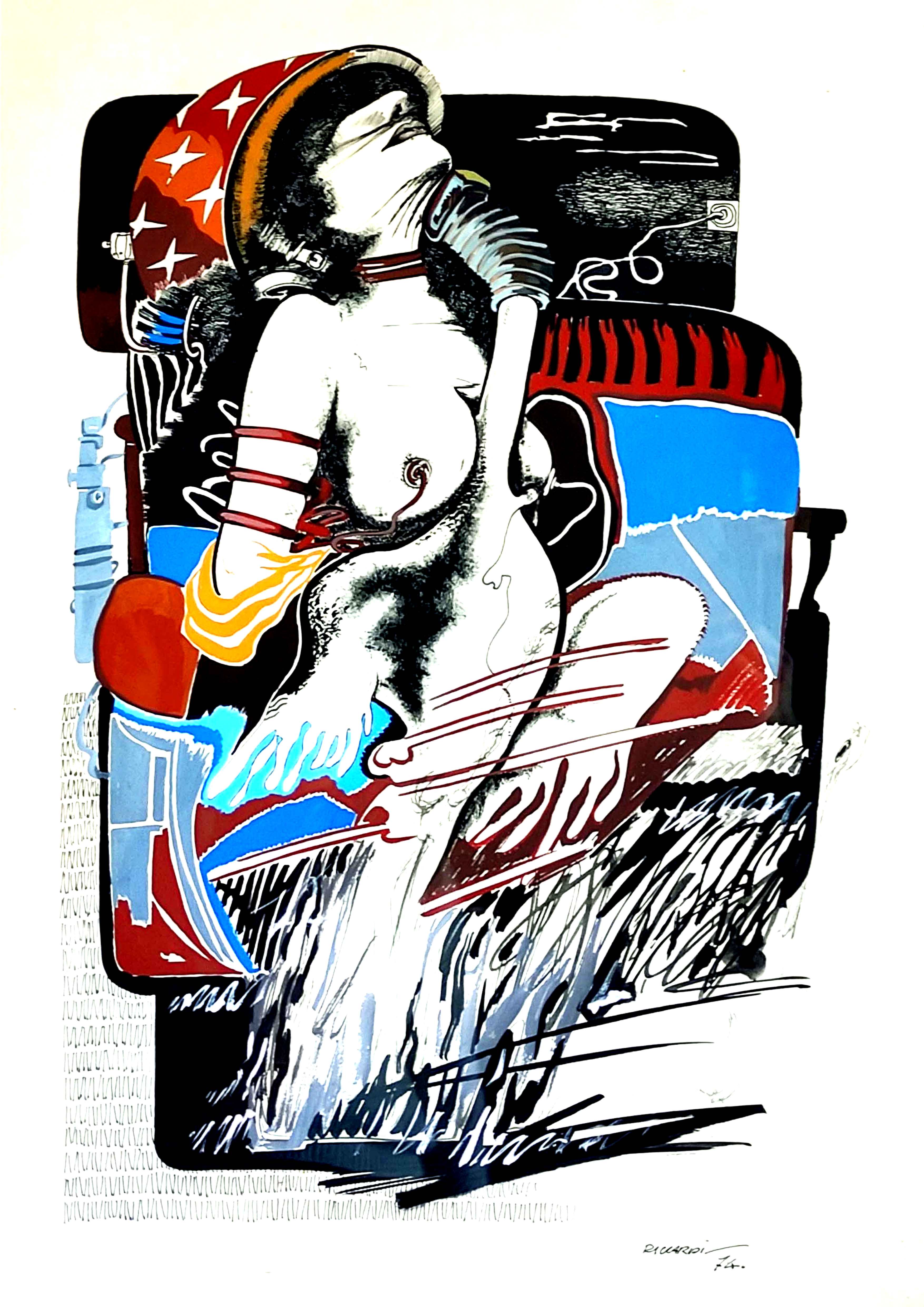 Galleria_di_arte_online_G. C. Riccardi, Leda con il cigno, 1974, Inchiostro su carta, 40x70. frammentidarte